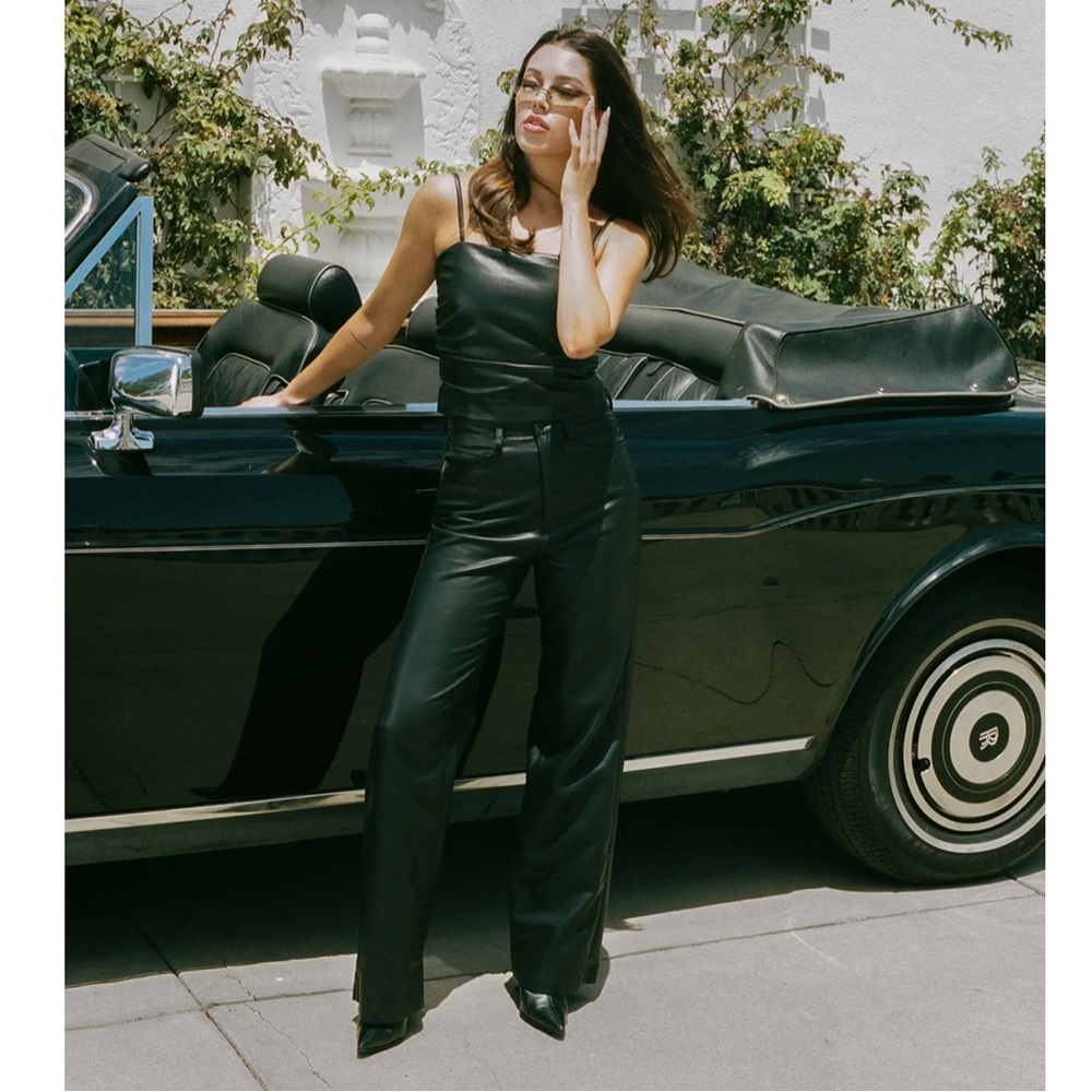 Wayf Sleek Black Wide Leg leather pants